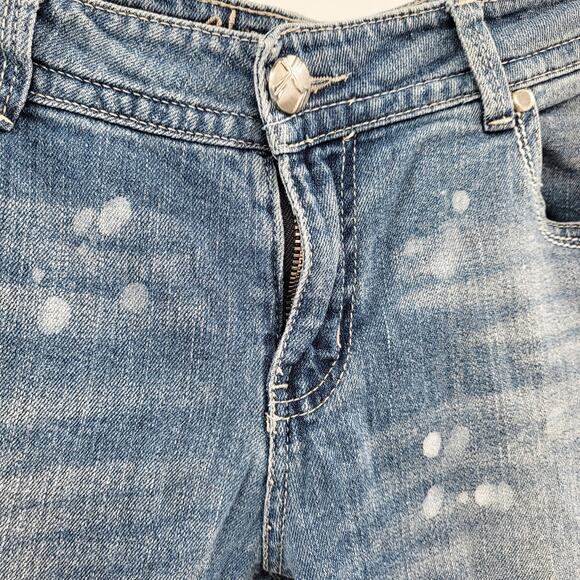 Almost Famous Blue Medium Washed Paint Splattered Distressed Jeans Juniors Sz 13 - Picture 5 of 10